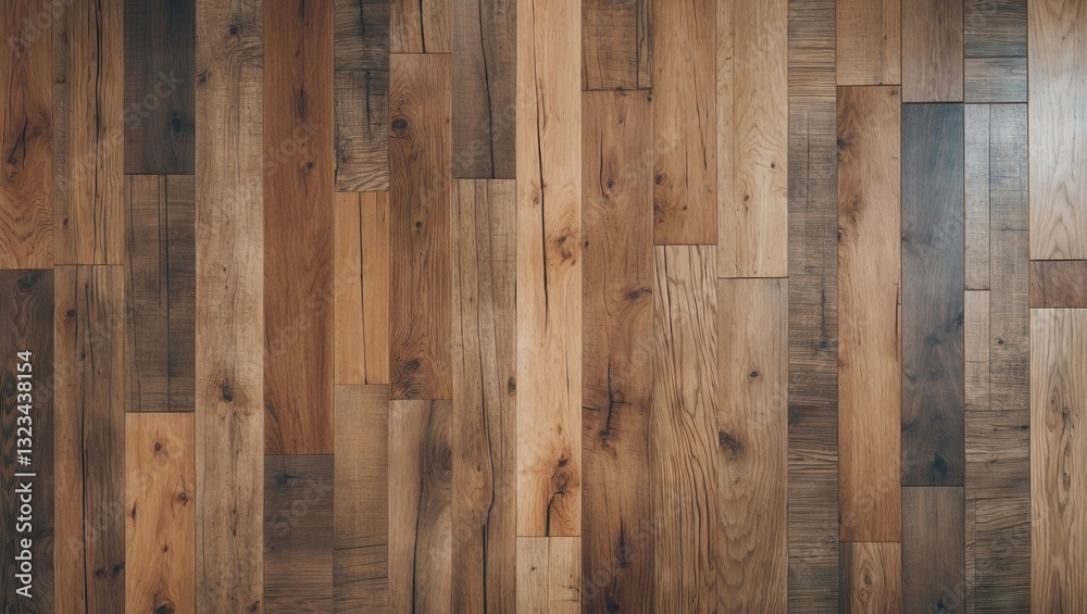 Poster wooden flooring texture featuring a mix of light and dark browns, arranged in a linear pattern with 