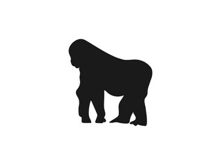 Gorilla logo vector black and white illustration. walking gorilla black silhouette, mountain gorilla. Gorilla silhouette icon illustration template. Vector illustration isolated on a white background.