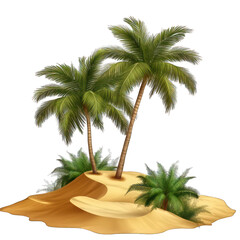 Tropical oasis with palm trees on sandy dunes, isolated on transparent background © ronaldojanicr7