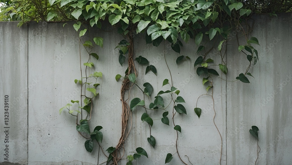 Aufkleber ficus pumila vines gracefully climbing a textured concrete wall with lush green leaves and ample cop