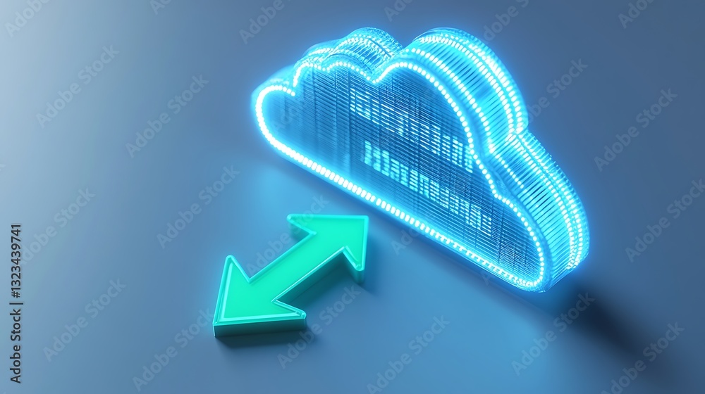 Poster digital cloud icon with data exchange arrow in futuristic style for technology and networking concep