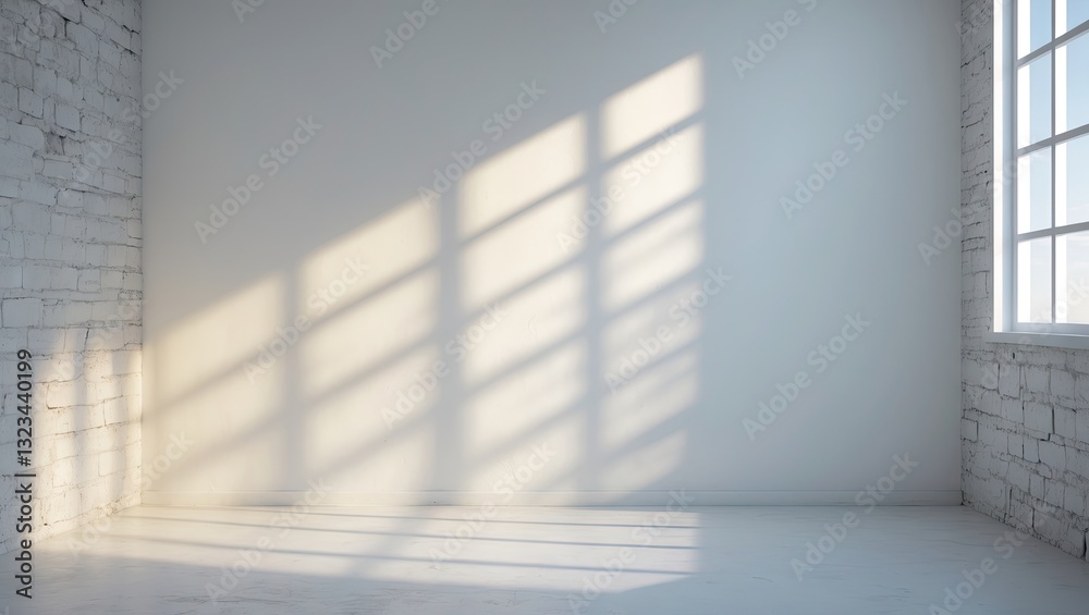 Aufkleber sunlit white wall with soft drop shadows from a window, featuring a bright, airy interior with textu