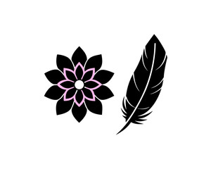 creative details flower and feather icon vector illustration