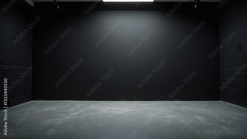 Leinwandbilder minimalistic black studio space with a smooth concrete floor and bright overhead lighting creating a