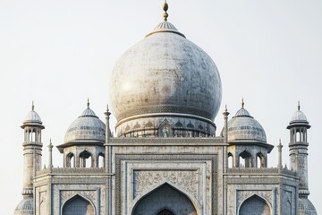 Obraz premium 3D Taj Mahal with Intricate Marble Carvings and Domes on White Background