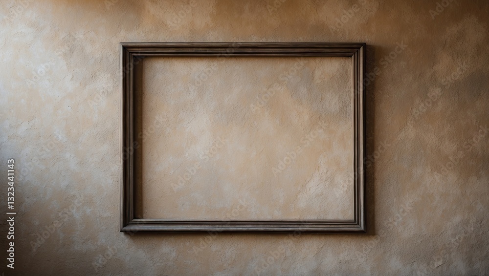 Fototapete empty rectangular frame centered on a textured beige wall with a subtle gradient, creating a warm an