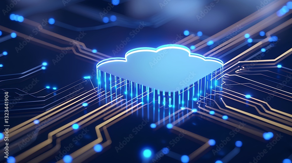 Poster digital cloud with circuit lines representing technology and connectivity in modern computing enviro