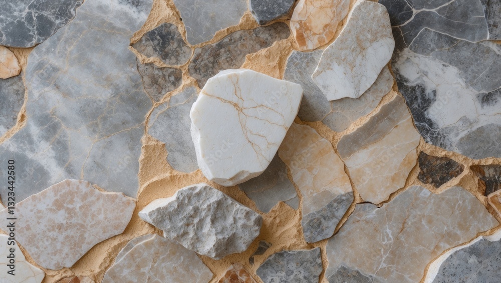 Poster natural marble stone surface with mixed gray and beige tones arranged unevenly, highlighting unique 