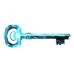 A glowing key unlocking a digital door, isolated on transparent background