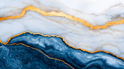 Naklejka premium A stunning abstract design featuring smooth waves of blue and white marble, accented with striking gold veins.