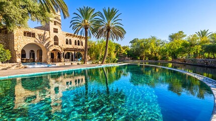 Obraz premium Oasis Resort Pool: Luxury Hotel in Desert - Travel & Tourism