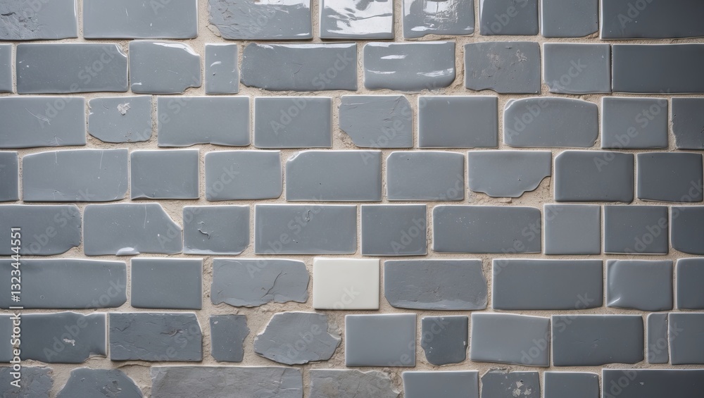 Aufkleber gray wall with a textured pattern of varying shades of gray tiles and one white tile positioned cent