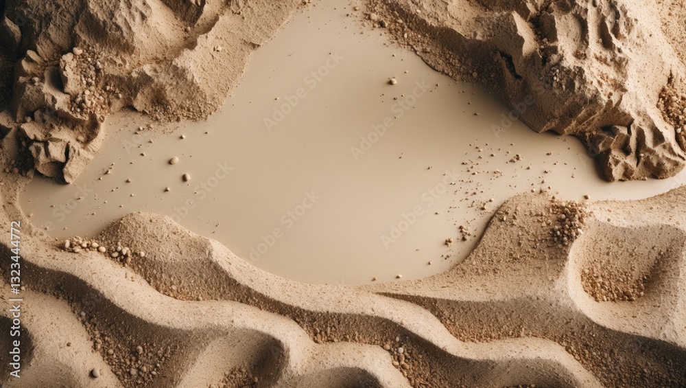 Poster sandy beach background with intricate wave patterns and gentle contours in beige and light brown, id
