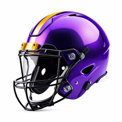 Naklejka premium Purple and Gold Football Helmet: A sleek and modern football helmet with a vibrant purple finish, accented by a gold stripe and visor, ready for the game. 