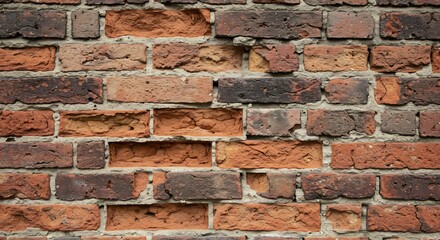 Obraz premium Rustic red brick wall texture subtly lit warm tones aged uneven surface. AI Generated