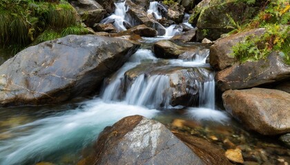 Fototapeta premium Crystal clear water flowing over smooth rocks