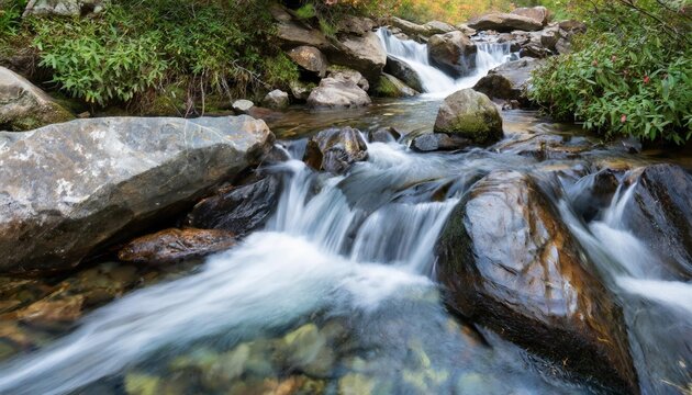 Crystal clear water flowing over smooth rocks - Powered by Adobe