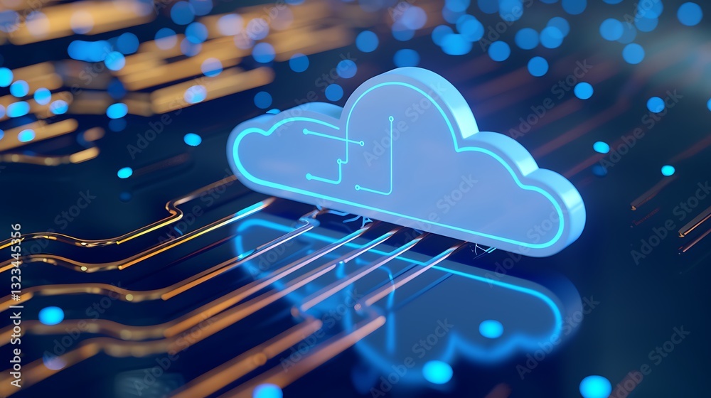 Poster futuristic cloud technology with circuit lines and digital connections representing data transfer an