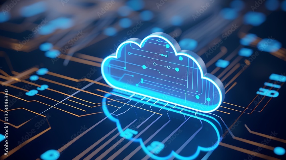 Poster futuristic digital cloud with circuitry background representing technology and data storage concepts