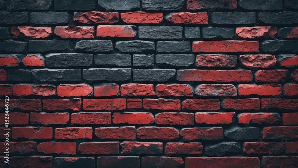 Poster vintage red brick wall with dark stone texture, featuring horizontal orientation and a mix of deep r