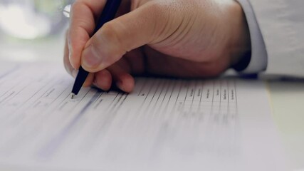 Signs health insurance documents and physician's writing on desk, paperwork - Powered by Adobe