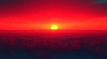 Fototapeta premium Fiery Sunset Over Grassy Plains A Vivid Scene