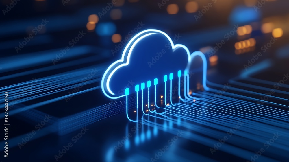 Poster high-tech cloud computing concept with glowing lines and digital network background for innovation a