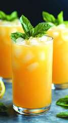 Refreshing Citrus Beverages Garnished With Mint for a Summer Gathering