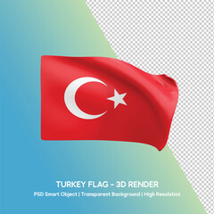 3D render of the Turkish flag with transparent background