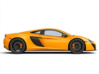 Obraz premium Orange sports car, side profile view against a white background. The car is sleek and modern with black accents.