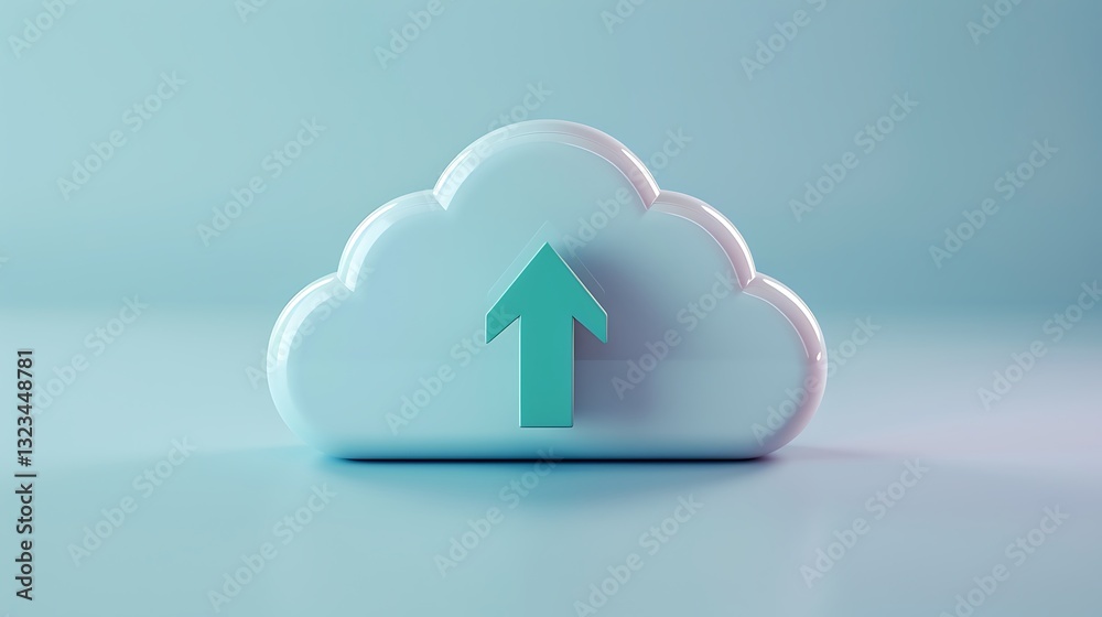 Poster modern cloud computing concept with upward arrow symbolizing data upload and connectivity in tech en