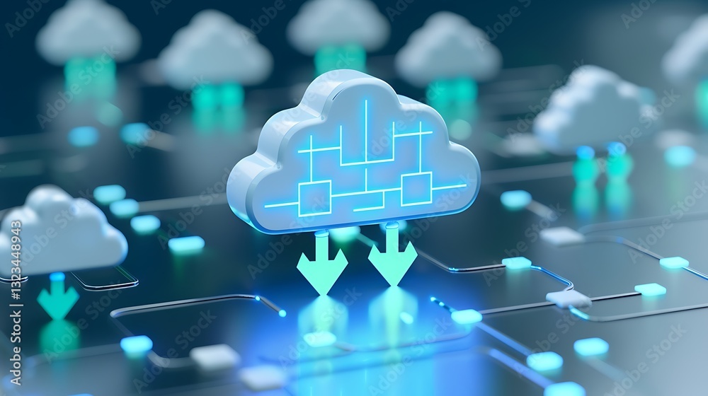 Poster modern cloud data transfer concept with digital networks and cloud technology in abstract background