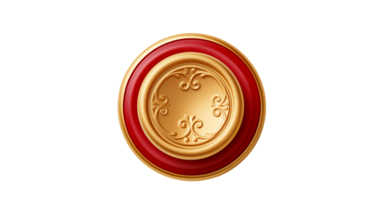 Elegant Red and Gold Circular Frame Design Element on transparent background.