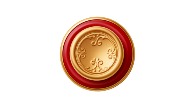 Elegant Red and Gold Circular Frame Design Element on transparent background.