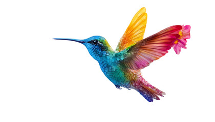 Rainbow Hummingbird Colorful Bird Art on transparent background