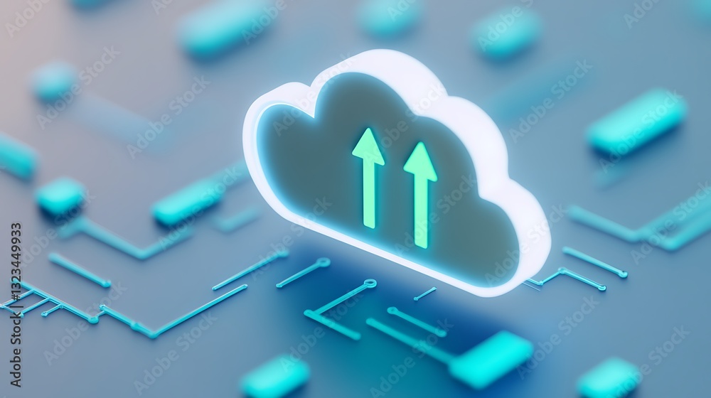 Poster modern cloud technology icon with upload arrows symbolizing data transfer and digital connectivity i