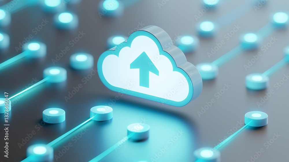 Poster modern cloud upload symbol on a digital background with glowing connections and network technology e