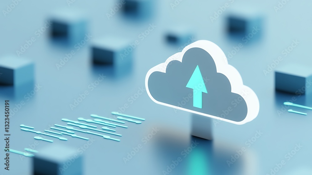 Poster modern digital cloud computing concept with upload arrow and abstract background illustrating data t