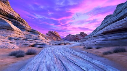 Desert Canyon Sunset, Winding Road - Whimsical/Magical Landscapes