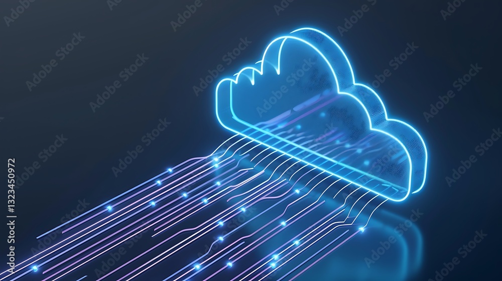 Wall mural neon cloud illustration with streaming data representing advanced technology and digital connectivit