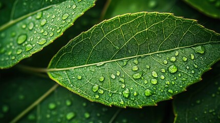 Vibrant green leaf texture in close-up, showcasing nature's organic beauty and intricate details.
