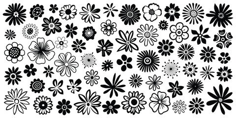 Painted flowers outline isolated on white background, vector design