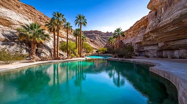 Oasis Pool in Desert Canyon Landscape - Relaxation
