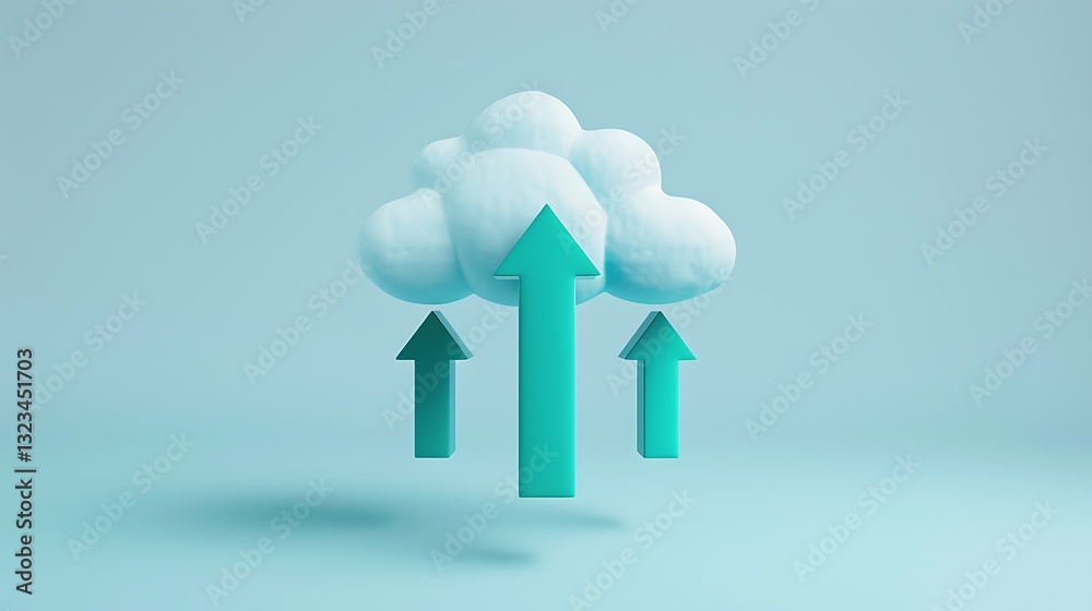 Poster three upward arrows emerging from a cloud symbolizing data upload and cloud computing growth and pro