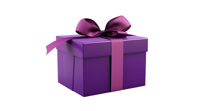 Purple Gift Box with Bow Elegant Present for Holidays on transparent background.