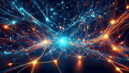 AI Neural Network Visualization with Glowing Nodes and Connections