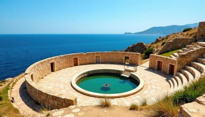 Ancient rotunda in Avola, Sicily with Mediterranean sea, marmo,, rotonda