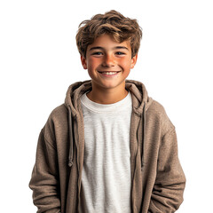Portrait of a smiling teenager boy wearing casual clothes standing with happy face, isolated on transparent background, png