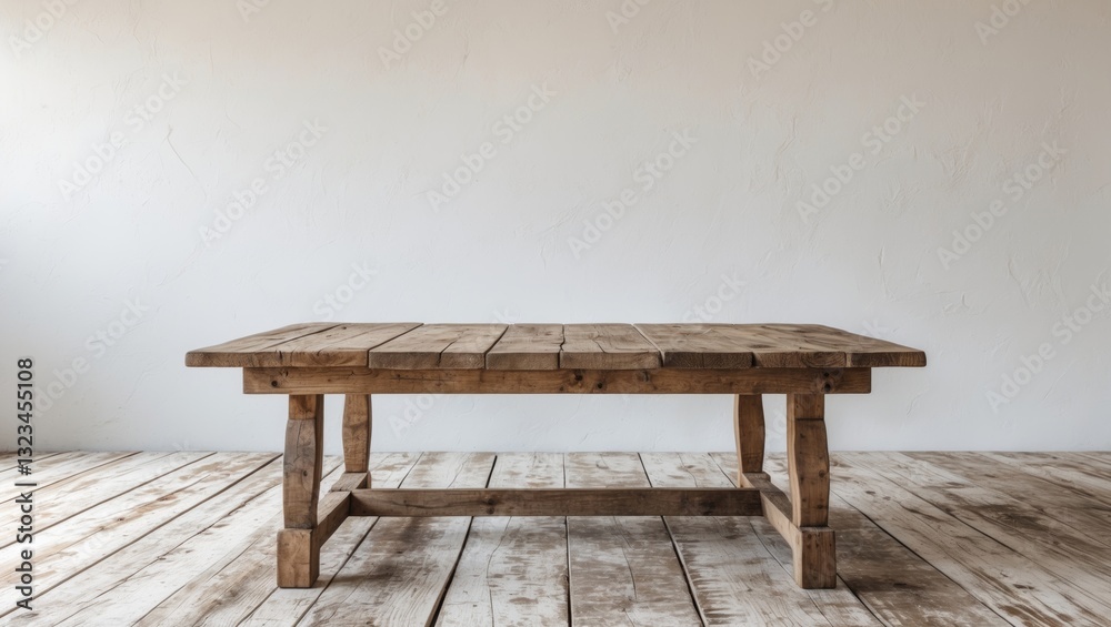 Fototapete rustic wooden table in natural tones positioned center stage against a white background, ideal for p