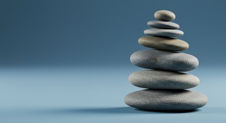 Obraz premium Serene gray stones delicately balanced creating peaceful minimalist zen scene. AI Generated